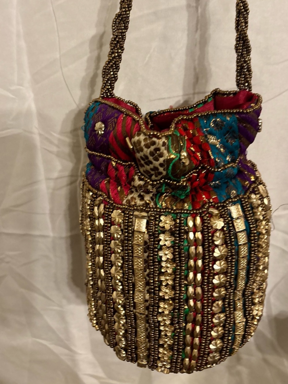 Handbeaded Multicolor Drawstring Mini Evening Bag